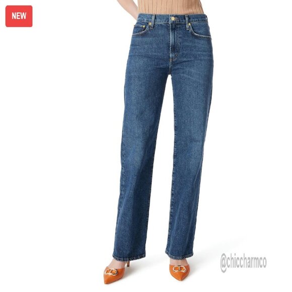 Denim - High Rise Wide Leg Jeans with 5 Pockets - Straight Fit Denim